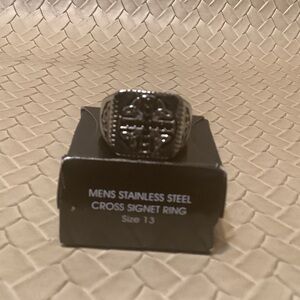 Men's Stainless Steel Cross Signet Ring